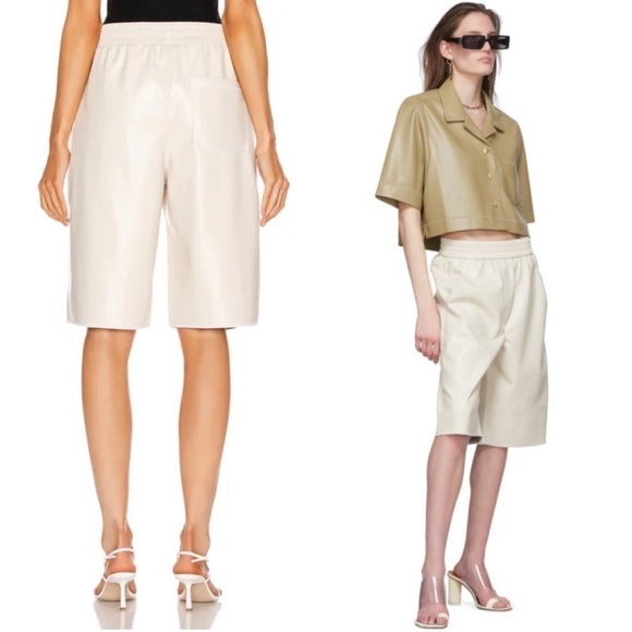 NANUSHKA Ivory Faux Leather High Rise Elastic Waist Knee Length Bermuda Short XS - Picture 11 of 16